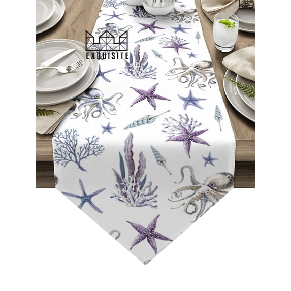 Ocean Watercolor Creatures StarOctopus Table Runner Tablecloth Placemat Table Mat For Home Wedding Party Decoration