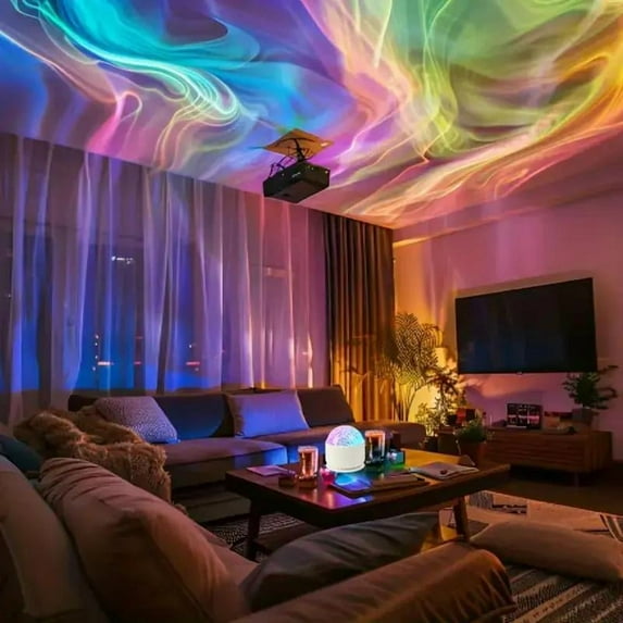 Ocean Wave & 3D Water RippleProjector Light-16-Color Round Lamp withControl