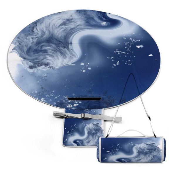Ocean Wave Abstract Art 58" Round Waterproof Picnic Blanket - Foldable Outdoor Mat Extra Large, Durable for Grass, Beach Or Park