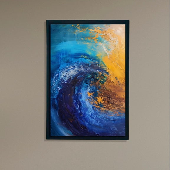 Ocean Wave Abstract Art, Blue Yellow Swirl, Textured Brush Strokes, Vertical Modern Wall Decor, Print Poster Decor, Size 8x12 UNFFRAMED F03.1.8l1678