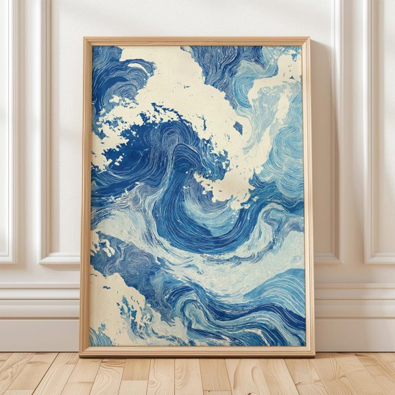 Ocean Wave Abstract Sea Blue Water Modern Coastal Porch Display, Stretched Canvas 12x16in