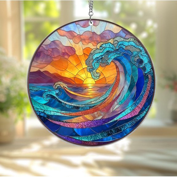 Ocean Wave Acrylic Suncatcher Window Hanging Coastal Decor Beach Lover Gifts