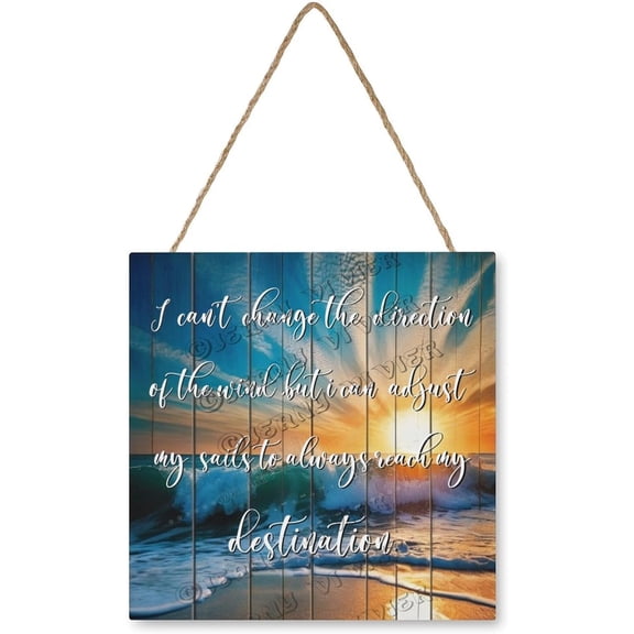 Ocean Wave Adjust My Sails to Always Reach My Destination Wooden Hanging Sign Motivational Wall Plaques Rustic Farmhouse Decorations for Home Kitchen Bedroom 12x12 Inches
