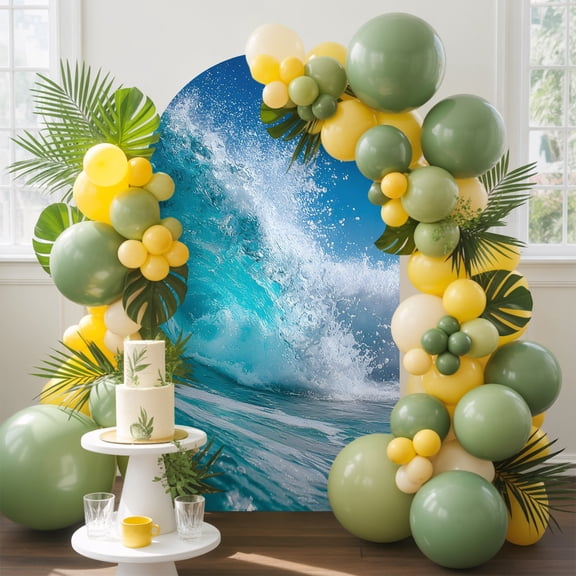 Ocean Wave Arch Backdrop Cover, 4FT, Coastal Teal Sea Foam Beach Surfing Spandex Arch Covers Double-Sided Backdrop for Wedding Birthday Party Photo Background Decoration