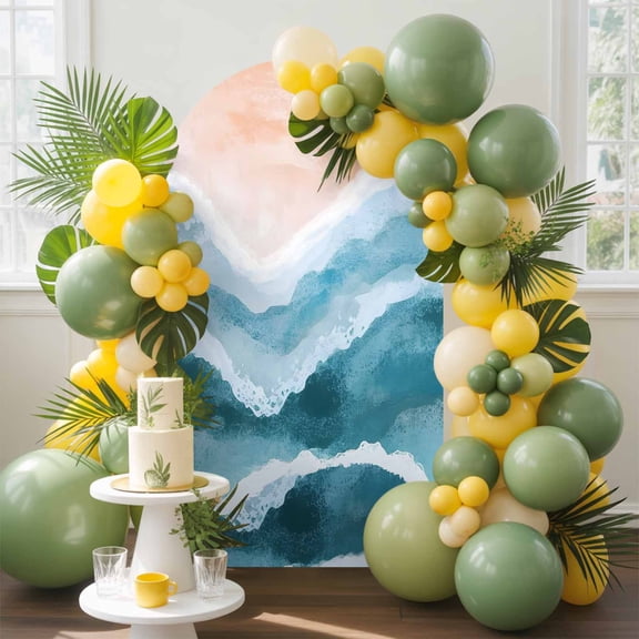 Ocean Wave Arch Backdrop Cover, 5FT, Blue Gradient Beach Boho Spandex Arch Covers Double-Sided Backdrop for Wedding Birthday Party Photo Background Decoration