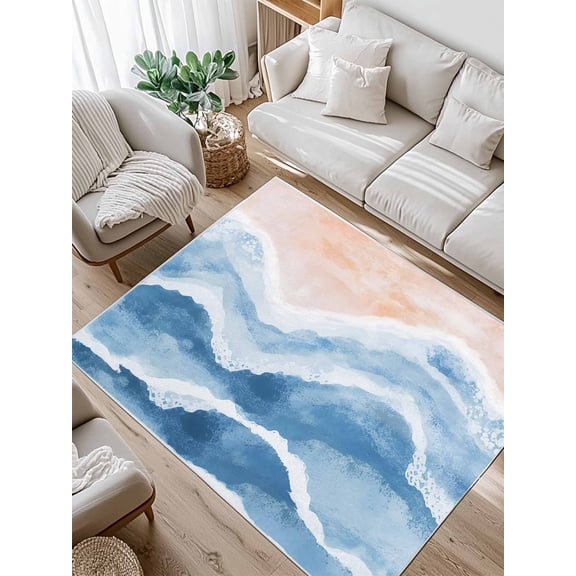 Ocean Wave Area Rug for Bedroom 2.7x5 Ft Lake Blue Gradient Beach Boho Super Soft fuzzy Throw Rug Non-Slip Fluffy Plush Indoor Floor Carpet for Living Room Nursery Home Decor