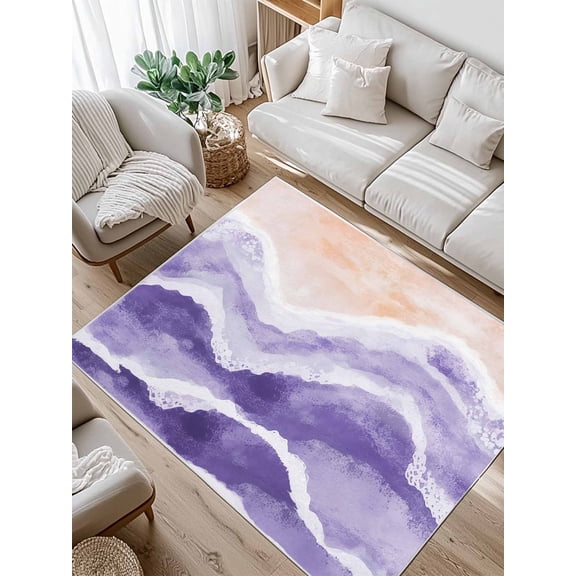 Ocean Wave Area Rug for Bedroom 2.7x5 Ft Purple Gradient Beach Boho Super Soft fuzzy Throw Rug Non-Slip Fluffy Plush Indoor Floor Carpet for Living Room Nursery Home Decor
