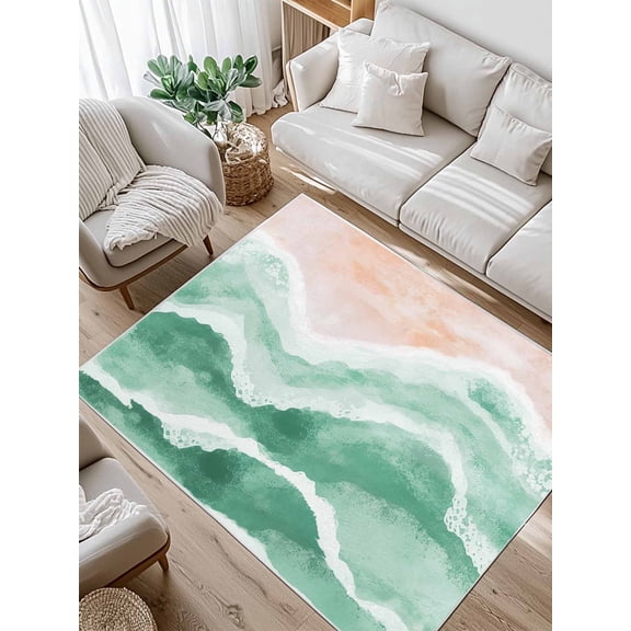 Ocean Wave Area Rug for Bedroom 3x5 Ft Sage Green Gradient Beach Boho Super Soft fuzzy Throw Rug Non-Slip Fluffy Plush Indoor Floor Carpet for Living Room Nursery Home Decor