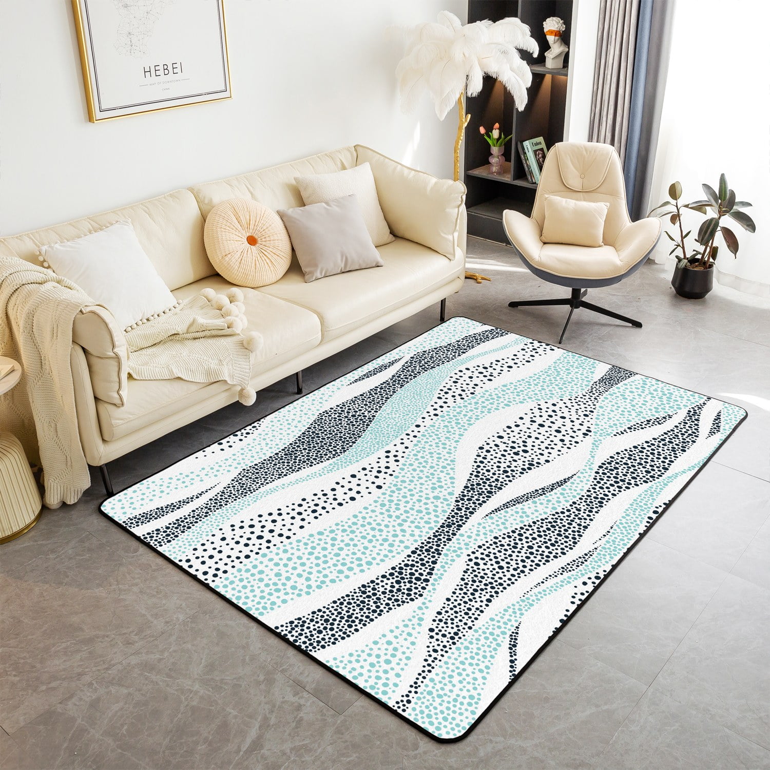 Ocean Wave Area Rugs 3x5 for Bedside, Abstract Living Room Rugs, Teal ...