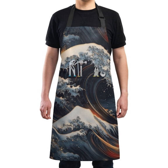 Ocean Wave Art Chef Kitchen Apron with Pockets for Women Waterproof Aprons for Cooking Baking
