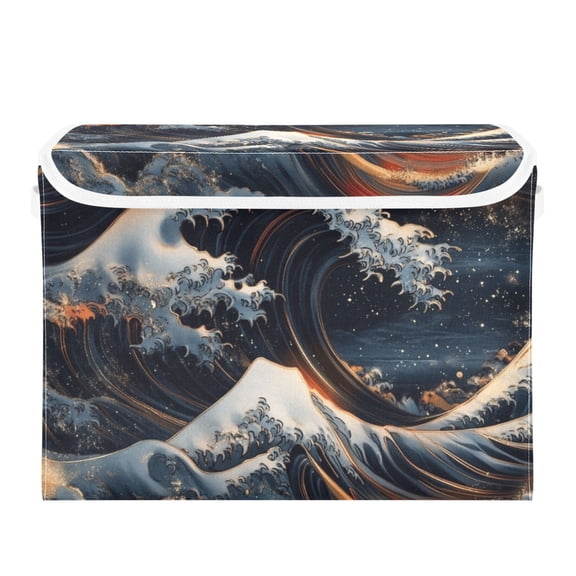 Ocean Wave Art Large Storage Bins with Linen Collapsible Lid Storage Box 16.7 x 12.6 x 11.8in