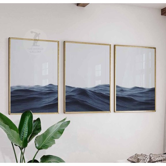 Ocean Wave Art Print Set Minimalist Coastal Decor Home Decor Office Wall Art Set 3