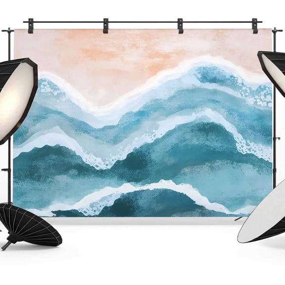 Ocean Wave Backdrop for Photography, Blue Gradient Beach Boho Photo Backdrop Portrait Background Party Banner Photo Backgrounds for Studio Booth Props, 7x5ft