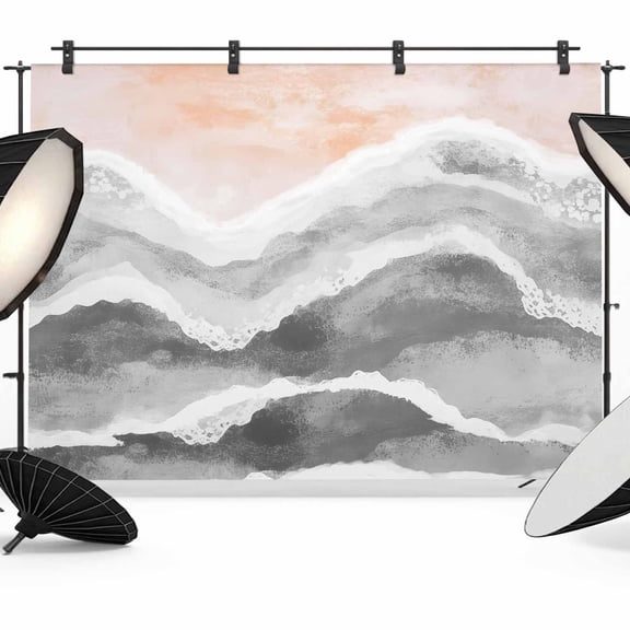 Ocean Wave Backdrop for Photography, Gray Gradient Beach Boho Photo Backdrop Portrait Background Party Banner Photo Backgrounds for Studio Booth Props, 10x8ft