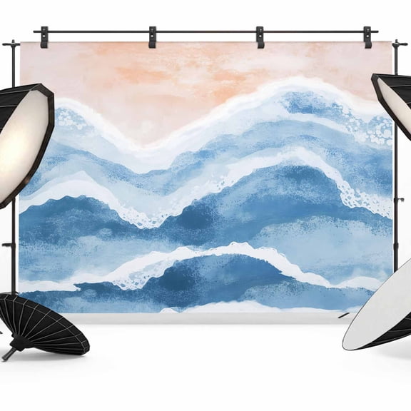 Ocean Wave Backdrop for Photography, Lake Blue Gradient Beach Boho Photo Backdrop Portrait Background Party Banner Photo Backgrounds for Studio Booth Props, 7x5ft