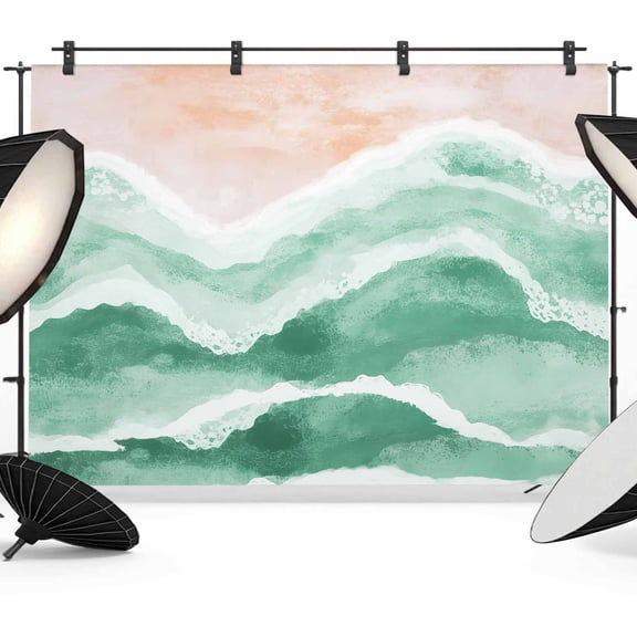 Ocean Wave Backdrop for Photography, Sage Green Gradient Beach Boho Photo Backdrop Portrait Background Party Banner Photo Backgrounds for Studio Booth Props, 7x5ft