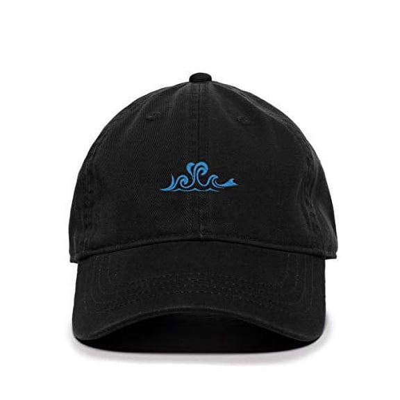 Ocean Wave Baseball Cap Embroidered Cotton Adjustable Dad Hat Black