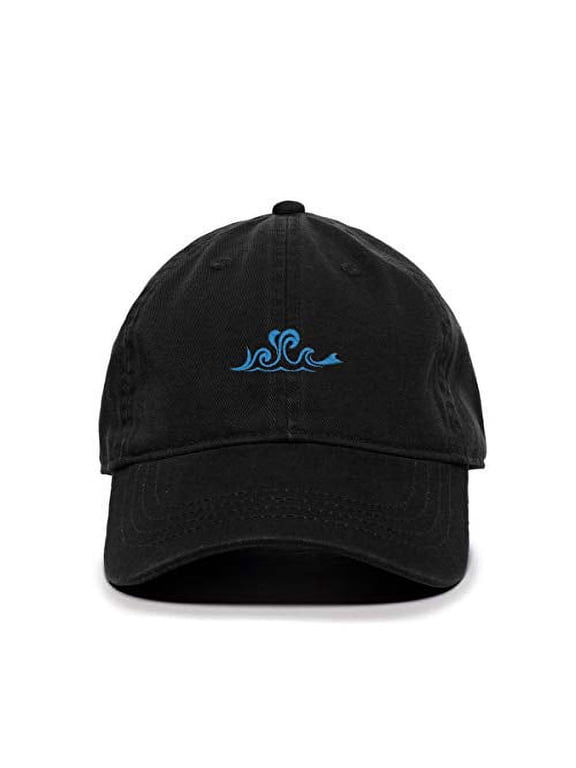 Ocean Wave Baseball Cap Embroidered Cotton Adjustable Dad Hat Black