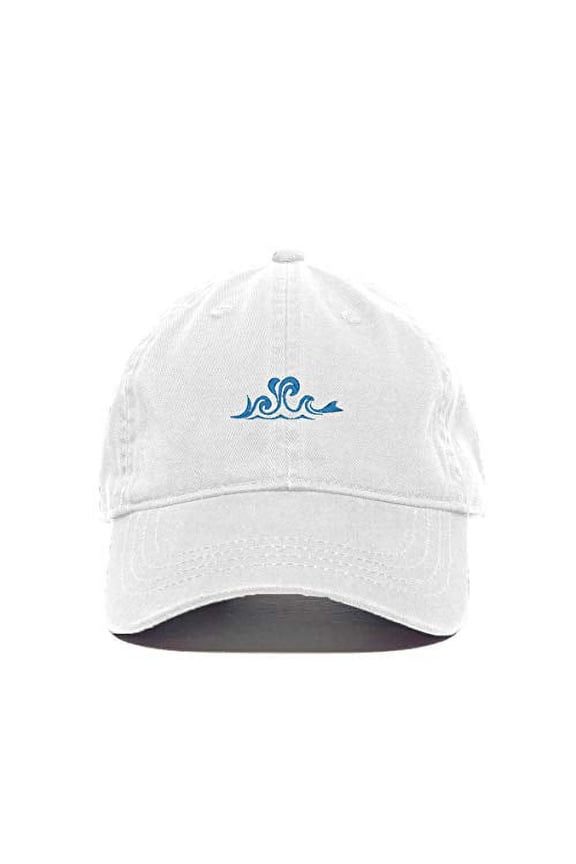 Ocean Wave Baseball Cap Embroidered Cotton Adjustable Dad Hat White