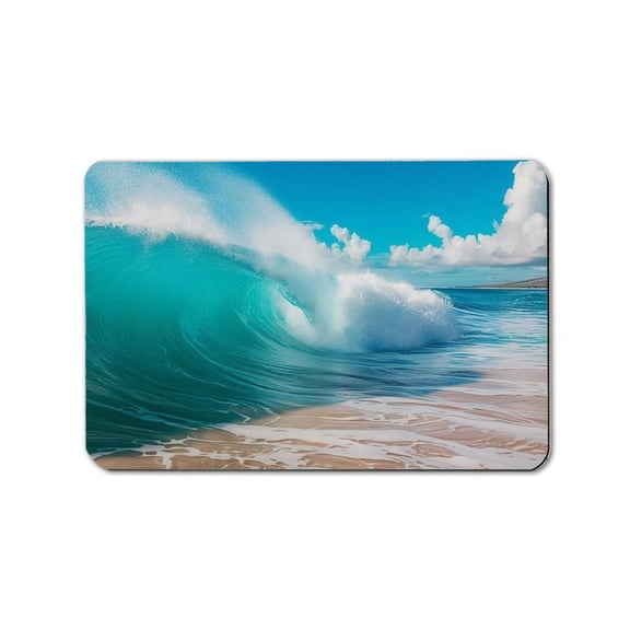 Ocean Wave Beach Bath Rug 20 x 32 Inch, Tropical Seaside Surf Print Rounded Rectangle Floor Mat for Coastal Bathroom Shower Entry Decor