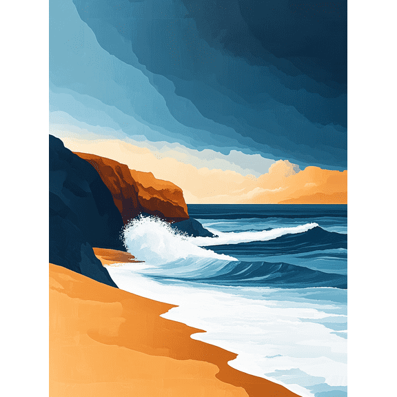 Ocean Wave Beach Sunset Canvas Wall Art Suitable for Living Room Bedroom Bathroom Office and Hotel Decoration.