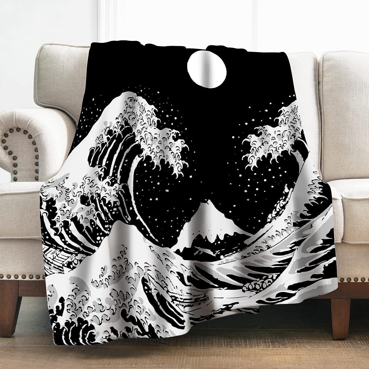Sun And Moon Flannel Throw Blanket - 50" X 60", Celestial Pattern, Cozy For Bed, Couch, Camping