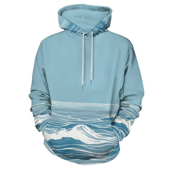 Ocean Wave Blue Regular Fit Hoodie, Sporty Pullover Hooded Sweatshirt for Men Women S
