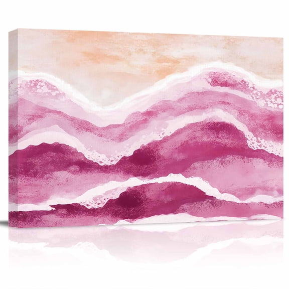 Ocean Wave Canvas Print Wall Art Pink Gradient Beach Boho Pictures Painting Morden Artwork for Living Room Bedroom, Ready to Hang - 12"x16"
