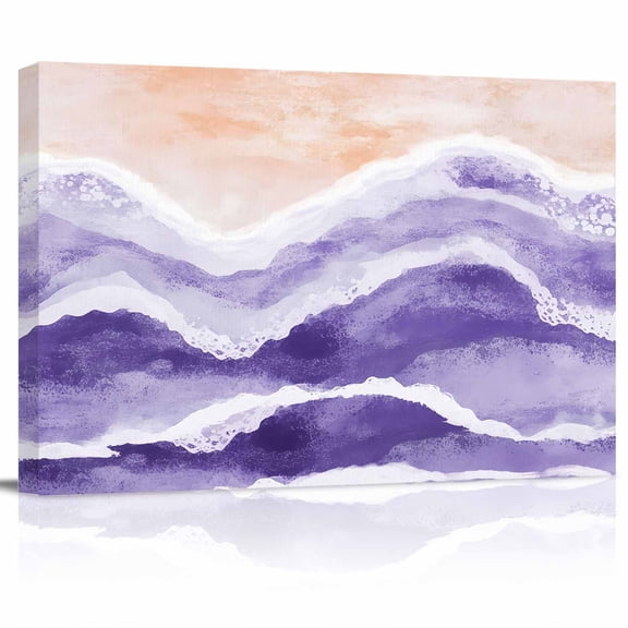 Ocean Wave Canvas Print Wall Art Purple Gradient Beach Boho Pictures Painting Morden Artwork for Living Room Bedroom, Ready to Hang - 12"x16"