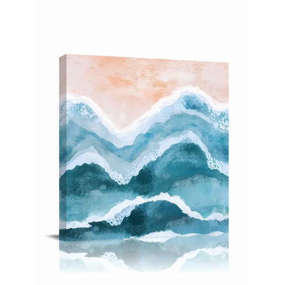 Ocean Wave Canvas Wall Art, Blue Gradient Beach Boho Framed Wall Decor Modern Artwork Prints Painting for Living Room, Bedroom, Kitchen & Cafe Decor 8x8 Inch