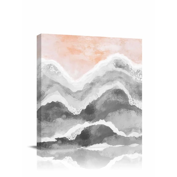 Ocean Wave Canvas Wall Art, Gray Gradient Beach Boho Framed Wall Decor Modern Artwork Prints Painting for Living Room, Bedroom, Kitchen & Cafe Decor 8x8 Inch