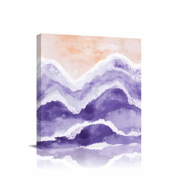 Ocean Wave Canvas Wall Art, Purple Gradient Beach Boho Framed Wall Decor Modern Artwork Prints Painting for Living Room, Bedroom, Kitchen & Cafe Decor 8x8 Inch
