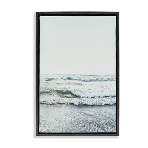 Stupell Industries Ocean Wave Cascade Monochrome Black Framed Floater Canvas Wall Art, design by Sisi and Seb, 25 x 17
