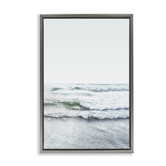 Stupell Industries Ocean Wave Cascade Monochrome Gray Framed Floater Canvas Wall Art, design by Sisi and Seb, 25 x 17