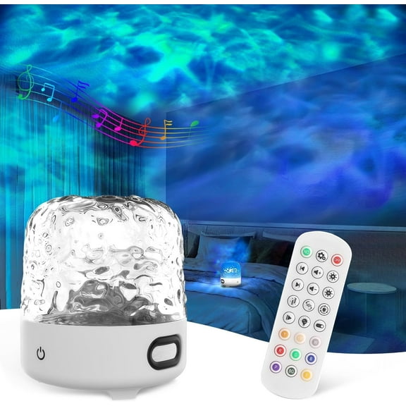 Ocean Wave Cordless Projector Light with 16 Color Effects, Night Lights LED Aurora Projector,Built-in Bluetooth Speaker,Remote Control,Bedroom, Party, Gift