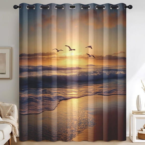 Ocean Wave Curtains for Living Room Sunset Beach Curtains Blackout 2 Panels, Hawaii Seagull Bedroom Decor, Thermal Insulated Grommet Drapes-42"W x 63"L (Pack of 2)
