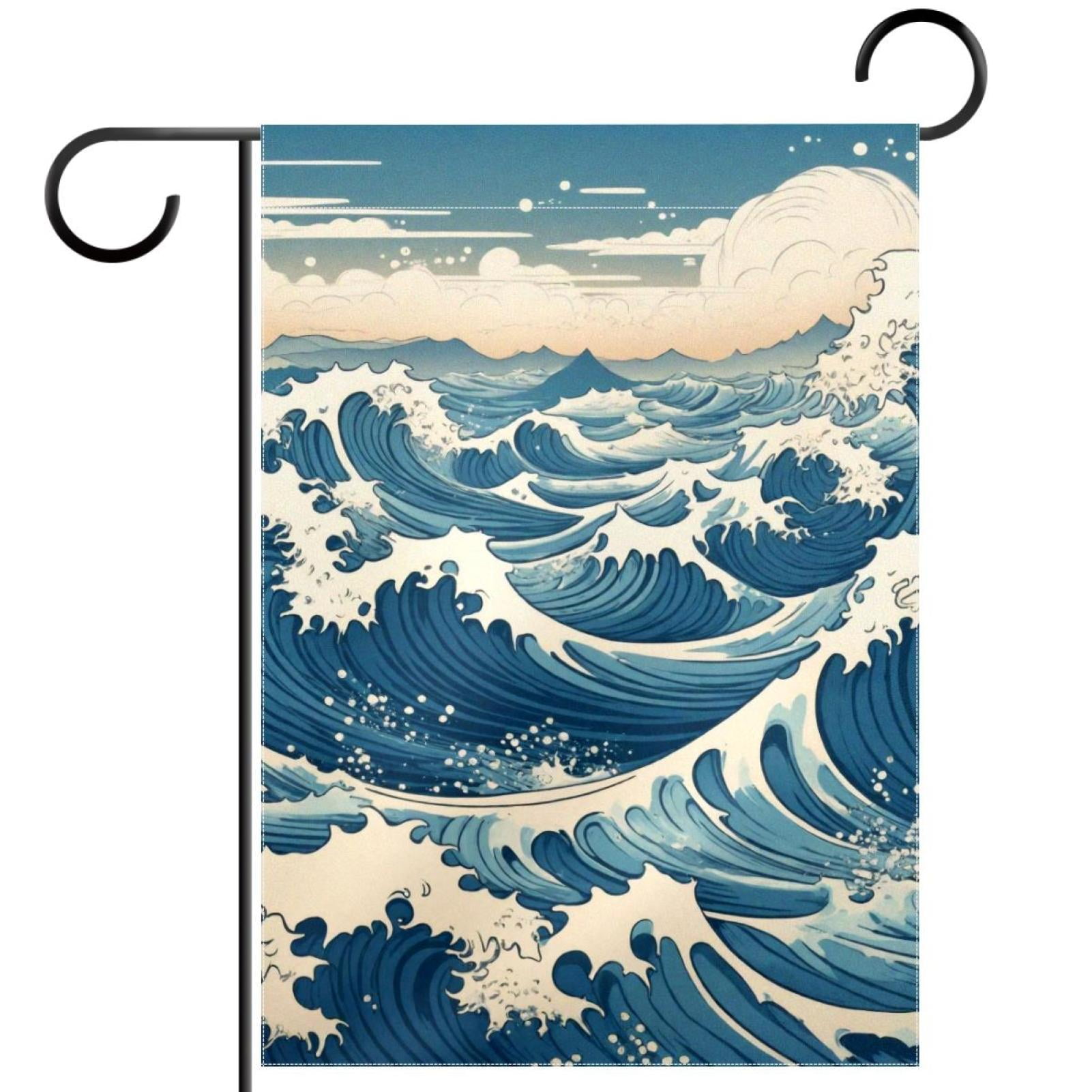 Ocean Wave Double Sided Garden Flag Decorative Weather Resistant Yard Flag, Large DIY Vertical Flag for Farmhouse Patio Lawn, 28x40 Inch