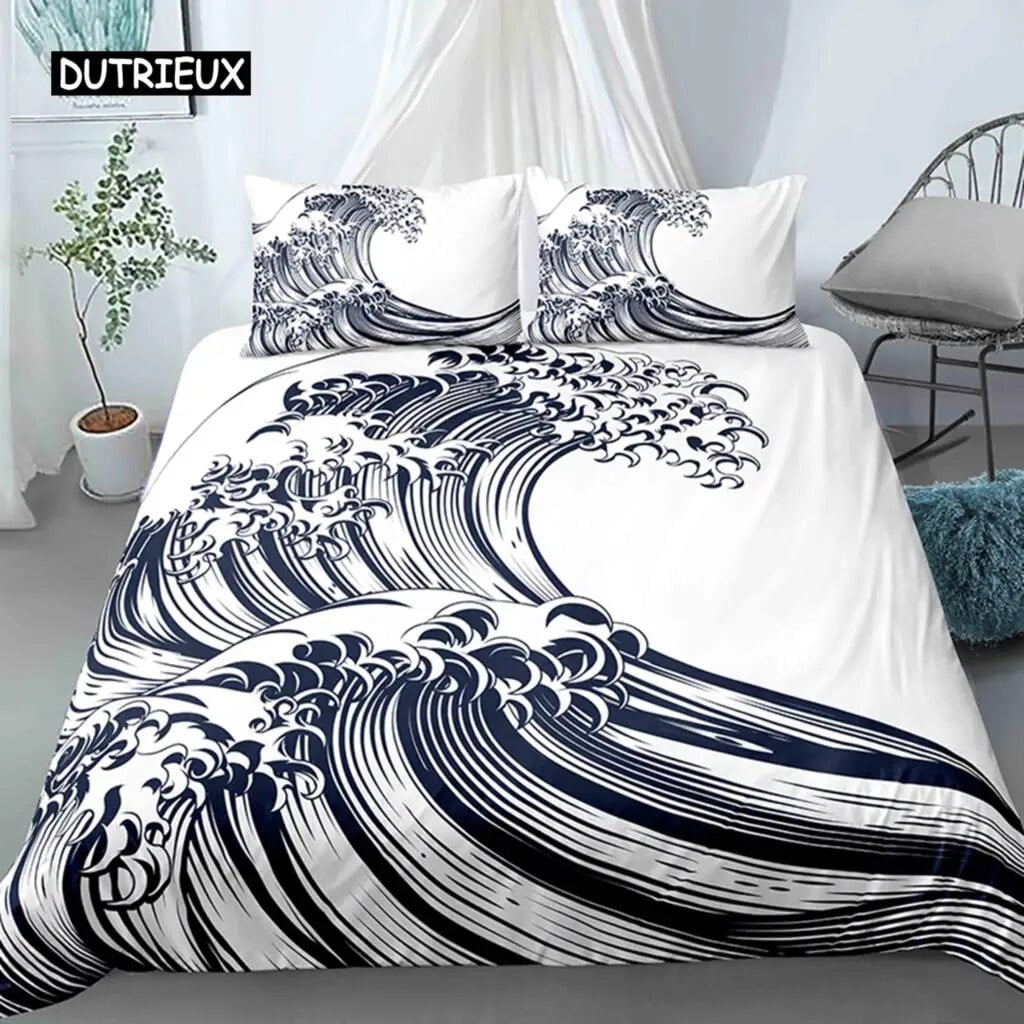 Ocean Wave Duvet Cover Set Beach With Foamy Waves Twin Bedding Set ...