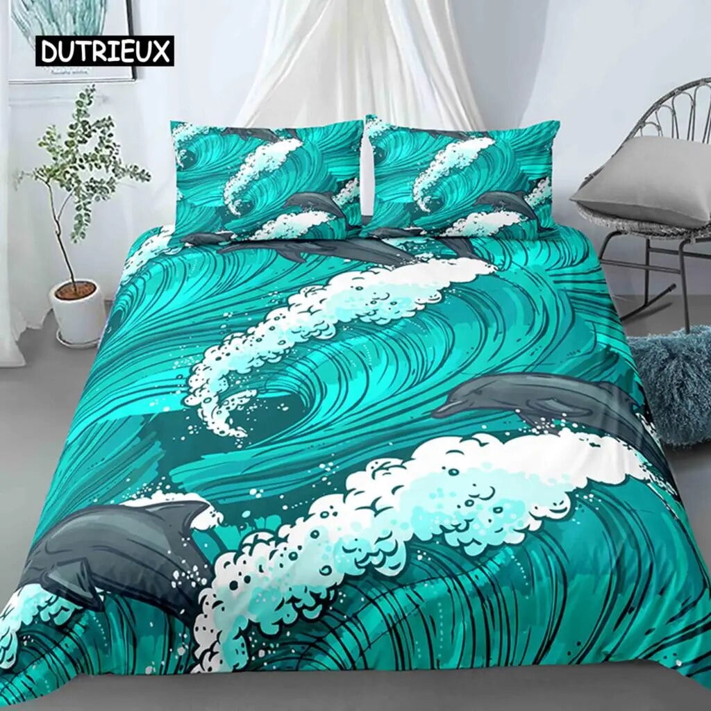 Ocean Wave Duvet Cover Set Beach With Foamy Waves Twin Bedding Set Polyester Sea Shore Holiday