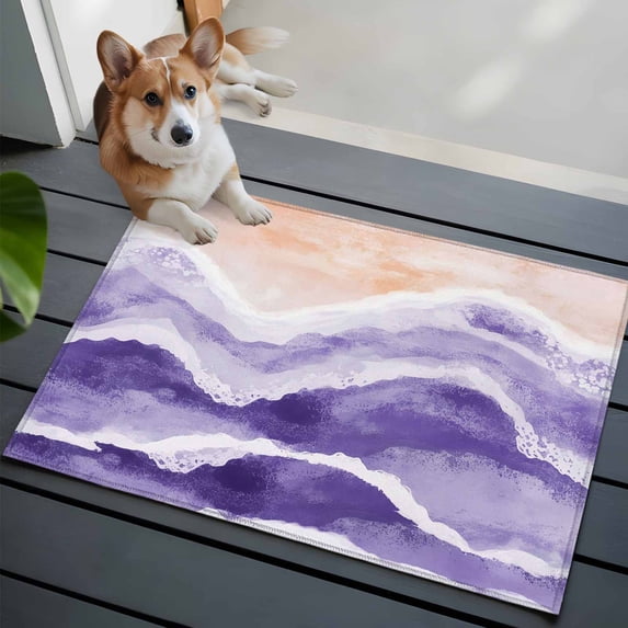 Ocean Wave Front Door Rugs 2x3 ft Purple Gradient Beach Boho Small Rug for Entryway Non Slip Washable Bathroom Door Mat Absorbent Floor Mat for Indoor Entrance