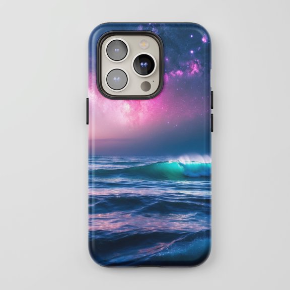 Ocean Wave Galaxy For All iPhone Series Tough Phone Case Cosmic Nature Blue Pink