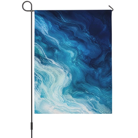 Ocean Wave Garden Flag 12 x 18 Inches, Coastal Nautical Navy Blue White Oil Painting Weather Proof Outdoor Patio Flags Double Sided Small Garden Decoration for Yard Outside Home