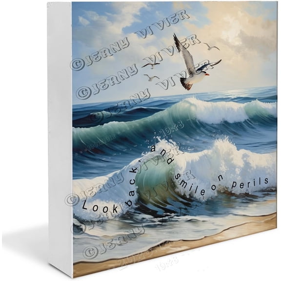 Ocean Wave Inspirational Quote Wooden Box Sign Beach Gifts Funny Summer Decorations Boho Bedroom Decor Table Centerpiece Decor Wood Block Signs Housewarming Gifts 5x5 In