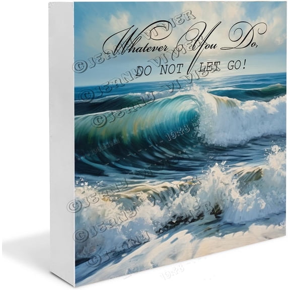 Ocean Wave Inspirational Quote Wooden Box Sign Beach Gifts Funny Summer Design Boho Decor for Shelves Table Centerpiece Ideas Wood Block Signs Housewarming Gifts 5""x5""