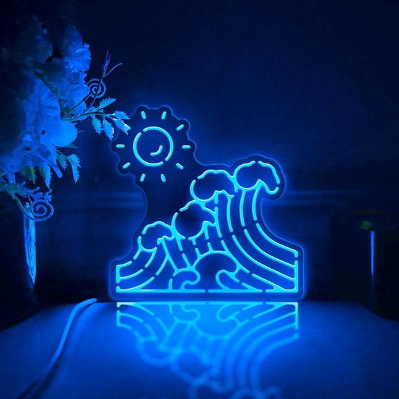 Ocean Wave Led Light Box, Dimmable Neon-Like Light Signs USB Power for Wall Decor Bedroom Decoration, RGB Light (WxH) 11"x11"