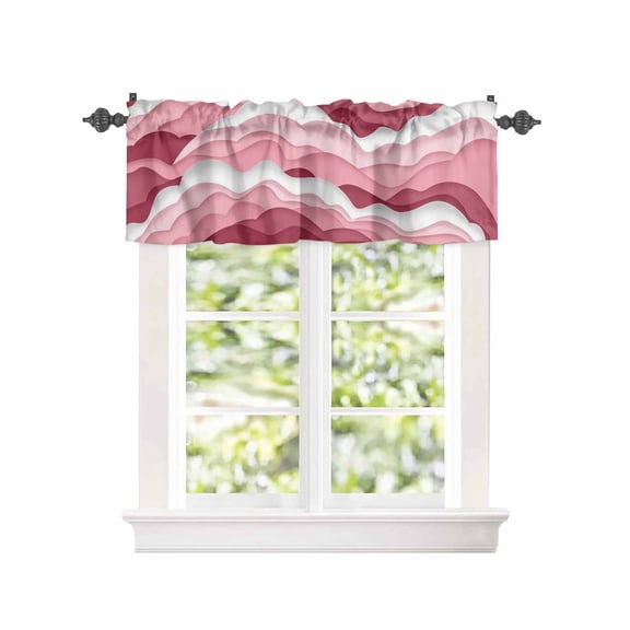 Ocean Wave Lines Pink White Window Valances for Kitchen,Rod Pocket Valance Privacy Small Curtain,Gradient Abstract Artwork Window Treatment Drapes for Bedroom Laundry Room Farmhouse 42x18in