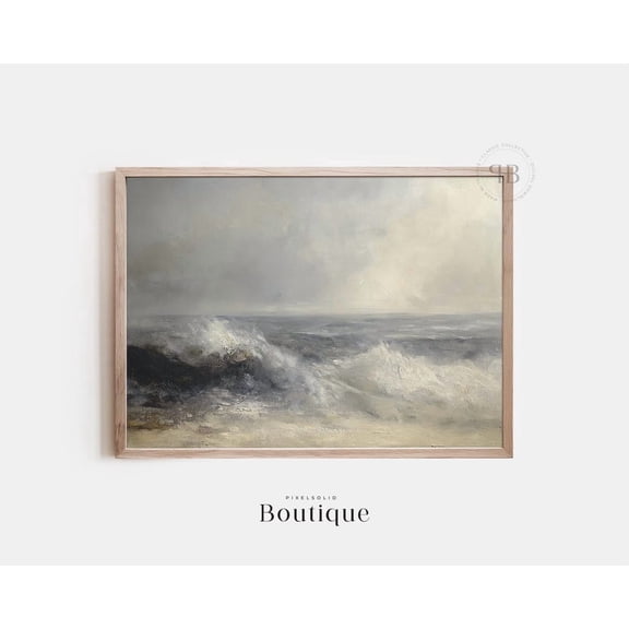 Ocean Wave Moody Seascape Wall Art Print, Coastal Beach Stormy Sea Artwork for Home Decor