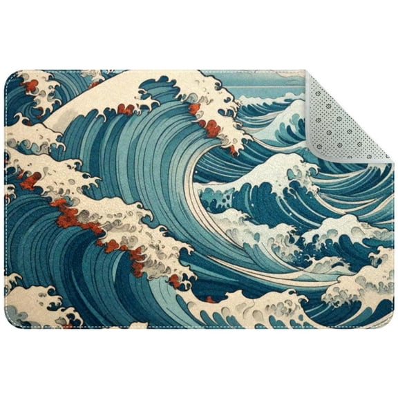 Ocean Wave Pattern Entryway Rug, 2x3 Area Rug Indoor Door Mat Non-slip Washable Floor Carpet Rug for Bedroom Office Dining Room Bathroom