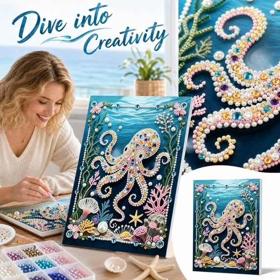 Ocean Wave Pearl Art DIY Kit,Beach Diamond Painting Craft for Adults,Beginner Friendly Pearl Bead Art Set,Handmade Coastal Home Wall Decor Gift for Craft Lovers