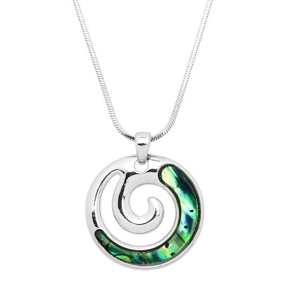 Ocean Wave Pendant Necklace Abalone Shell Rhodium Plated 17 Inch Snake Chain J0800